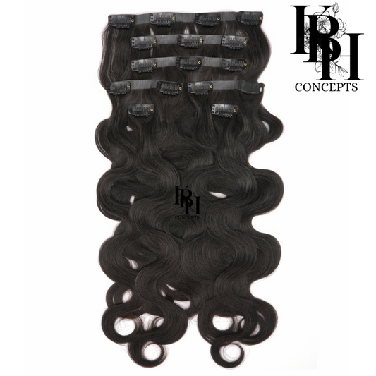PU Seamless Clip-Ins High Volume Remy Hair Extensions Virgin Human Hair Body Wave for Women Invisible Skin Weft 18Clips Natural Black