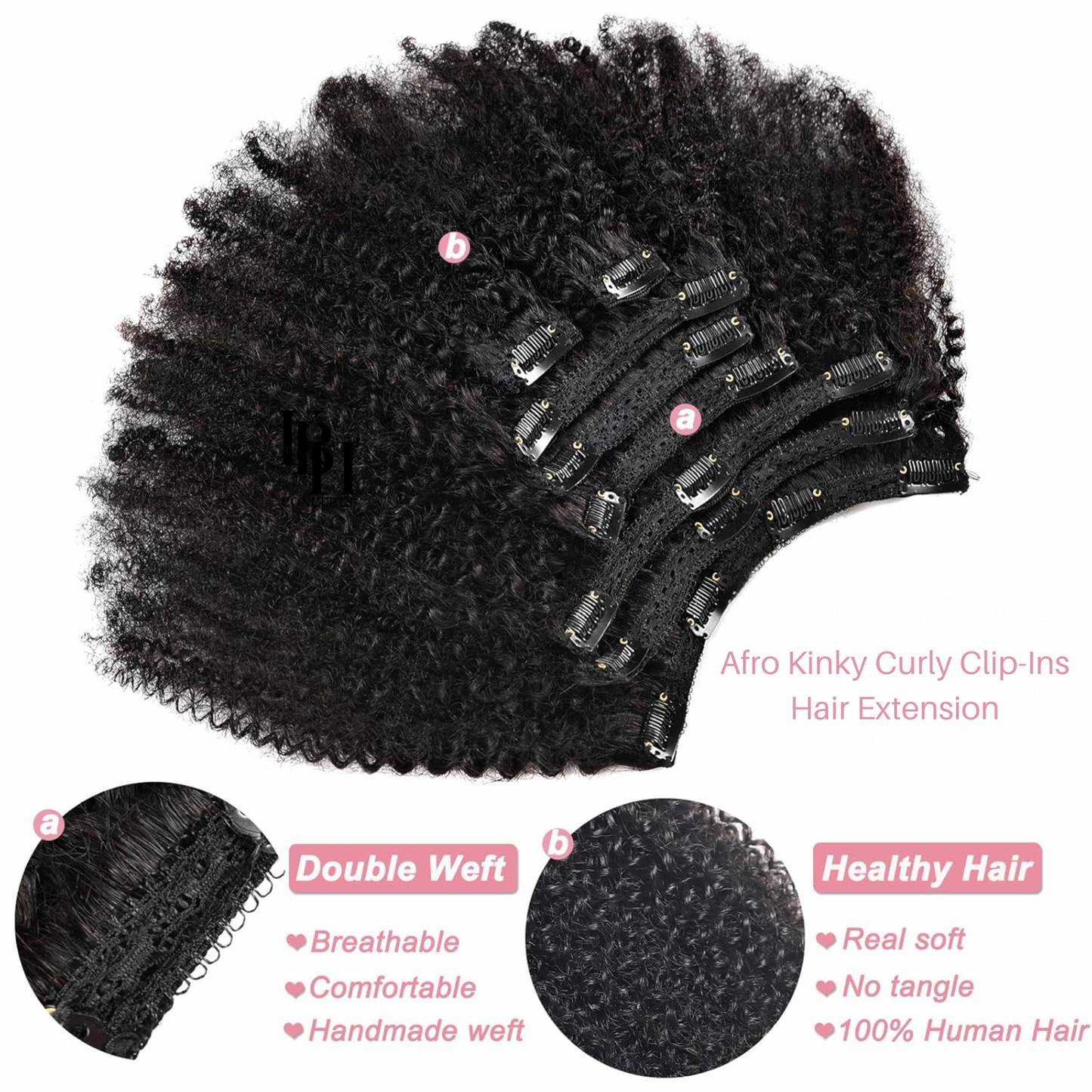 Afro Kinky 10A Curly Clip-Ins Human Hair Extensions For 4B & 4C Texture Natural Hair For Black Women Brazilian Remy Hair With 18Clips