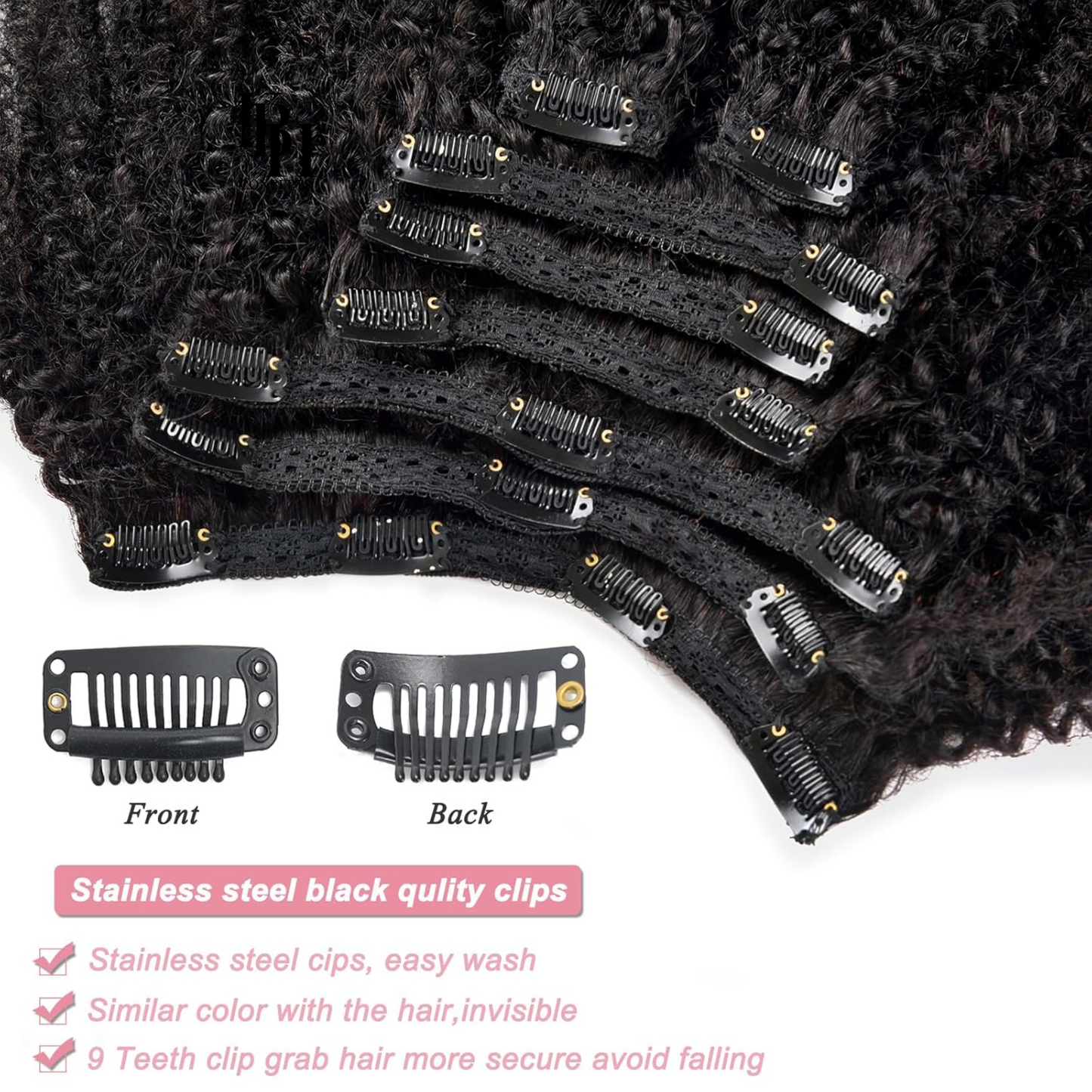 Afro Kinky 10A Curly Clip-Ins Human Hair Extensions For 4B & 4C Texture Natural Hair For Black Women Brazilian Remy Hair With 18Clips