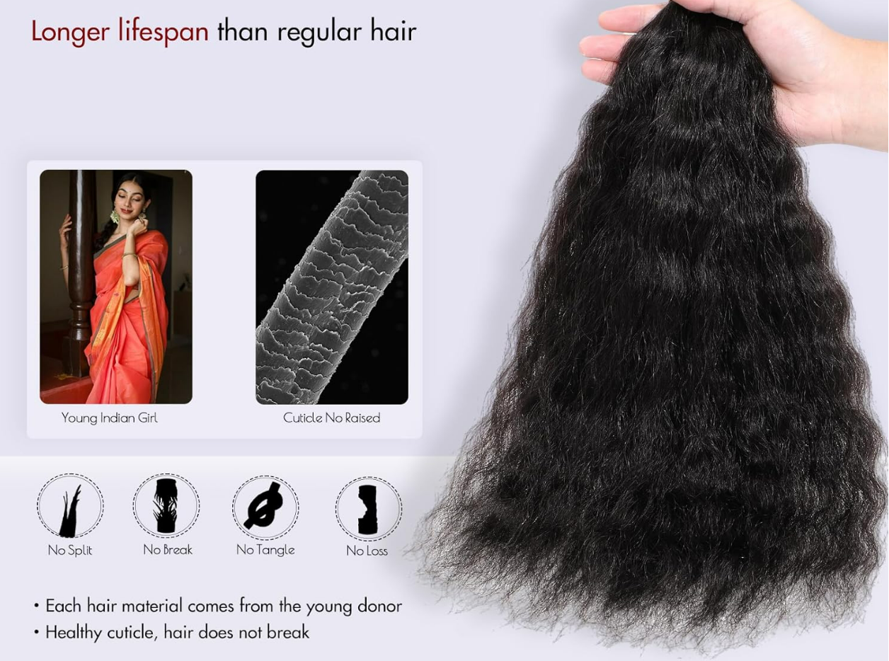 Yaky Straight Hair Bulk No Weft Unprocessed Virgin Hair Best For Braiding -12A, Micro Braiding, Boho Braids