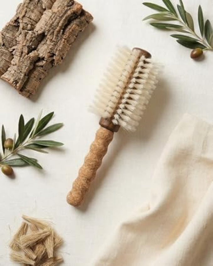 Boar Bristle Round Hair Brush 2.75" Lightweight Cork Handle Blowout Brush for Fine to Medium Hair