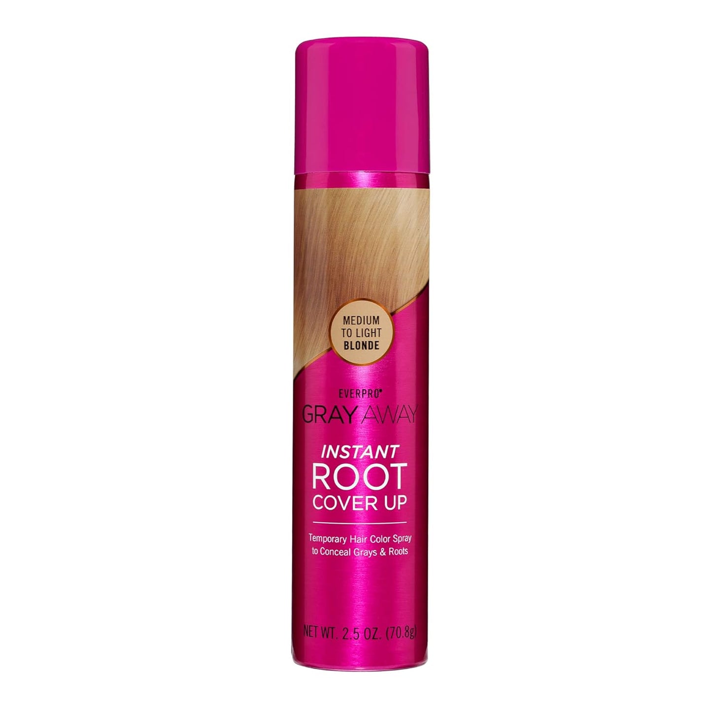 Pink bottle of Gray Away Instant Root Cover Up on a white background