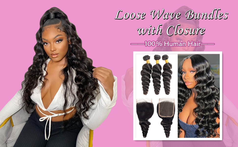 KBHconcepts 12A Big Loose Wave Brazilian Bundles With 4X4 Lace Closure Free Part Unprocessed Human Virgin Hair