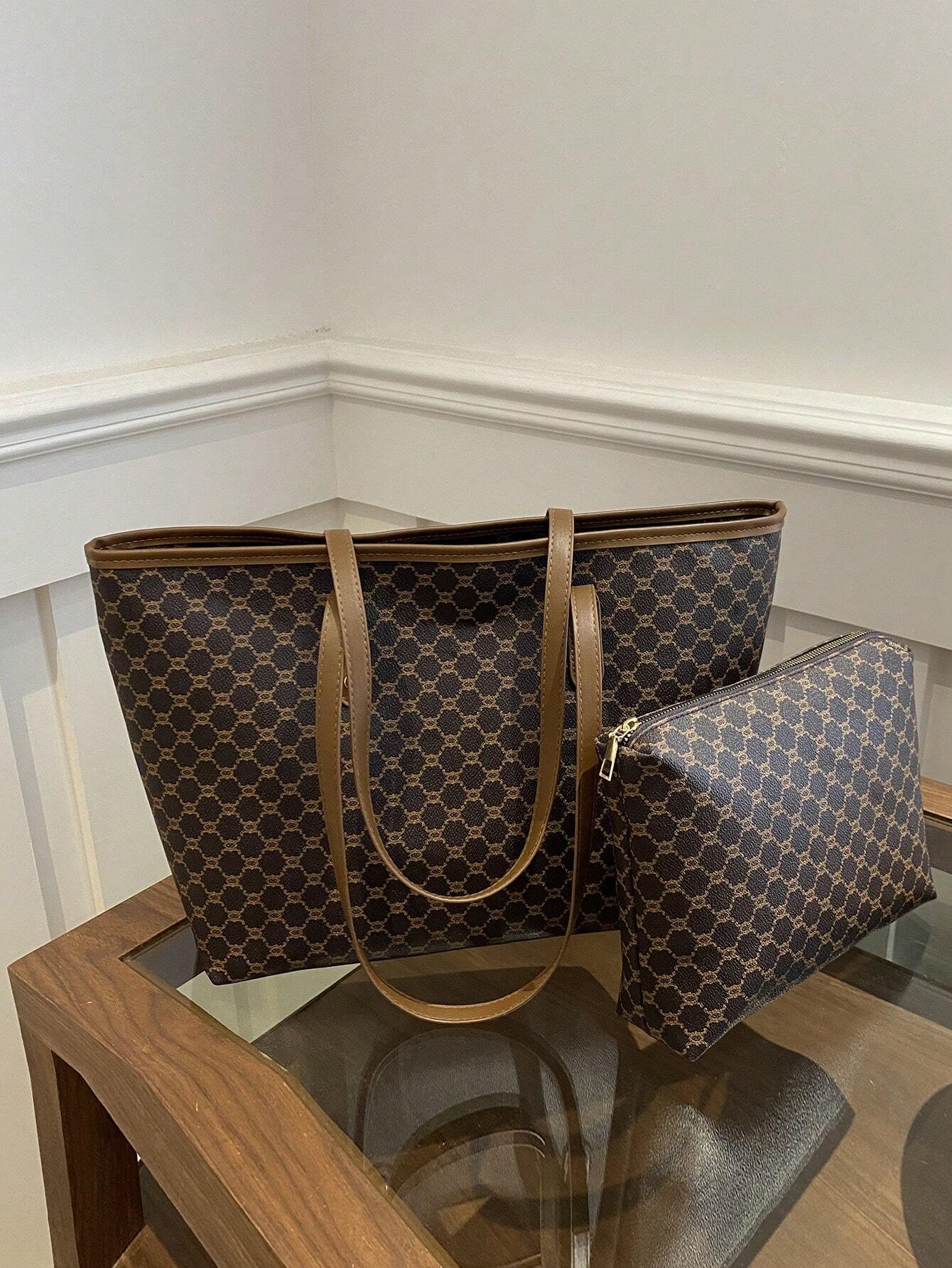 2-Piece Vintage Letter Print Crossbody & Shoulder Bag Set for Women