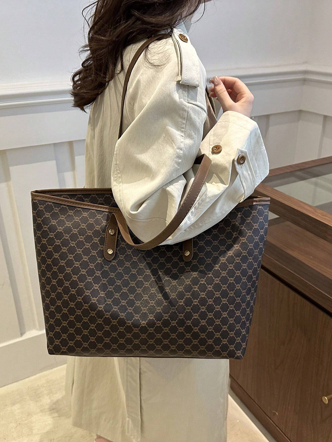 2-Piece Vintage Letter Print Crossbody & Shoulder Bag Set for Women