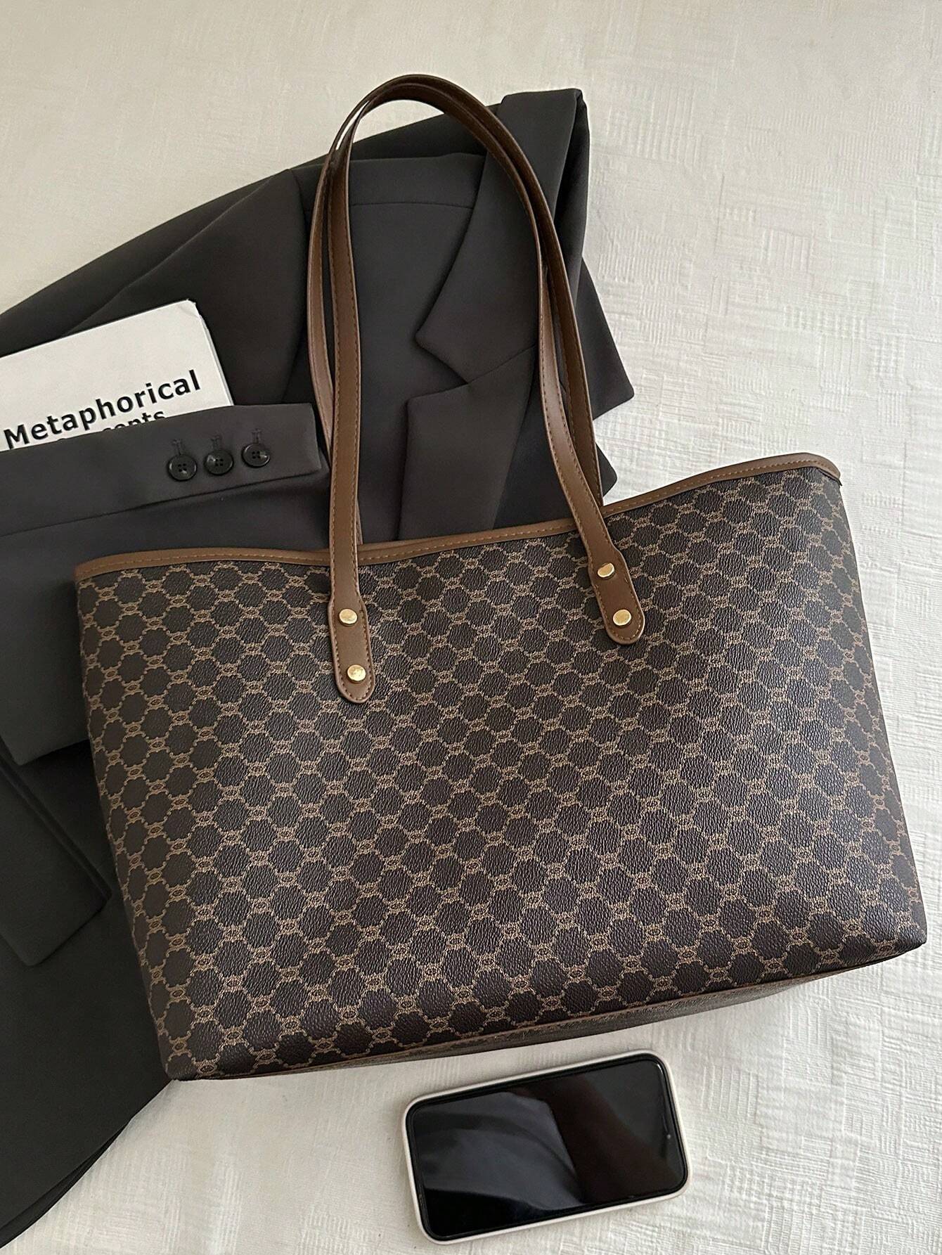 2-Piece Vintage Letter Print Crossbody & Shoulder Bag Set for Women