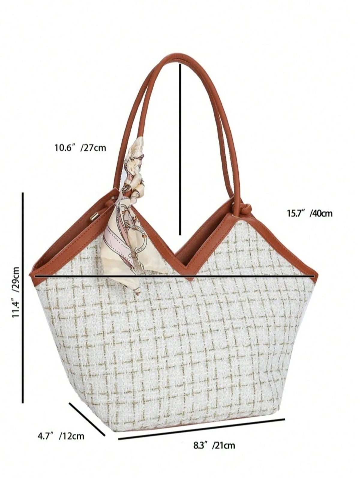 Plaid Tweed Bow-Accent Lightweight Shoulder Tote for Women