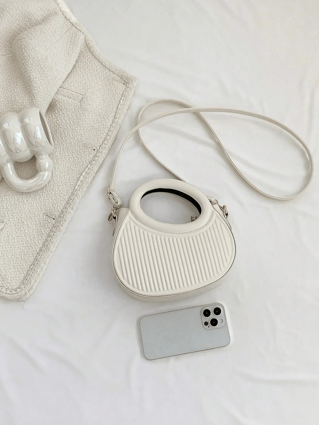 Elegant Women’s Crossbody & Handbag. Striped Embossed Design with Double Handles