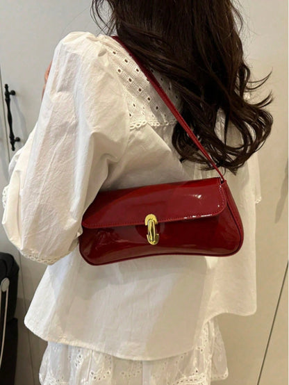 Women's Luxury Fashionable Vintage Faux Oiled Leather Flap Decor Shoulder Underarm Bag, Suitable For Date Night, Dating, Outing, Party