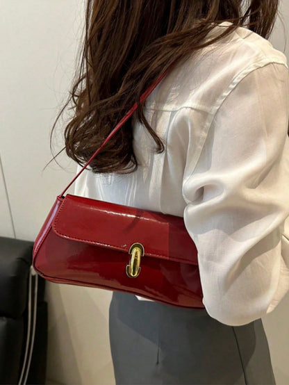 Women's Luxury Fashionable Vintage Faux Oiled Leather Flap Decor Shoulder Underarm Bag, Suitable For Date Night, Dating, Outing, Party