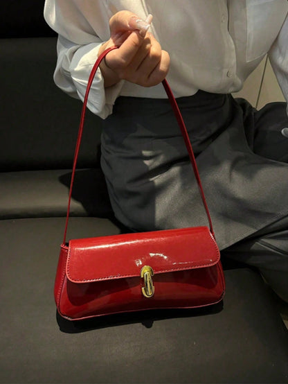 Women's Luxury Fashionable Vintage Faux Oiled Leather Flap Decor Shoulder Underarm Bag, Suitable For Date Night, Dating, Outing, Party