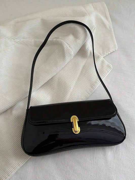 Women's Luxury Fashionable Vintage Faux Oiled Leather Flap Decor Shoulder Underarm Bag, Suitable For Date Night, Dating, Outing, Party