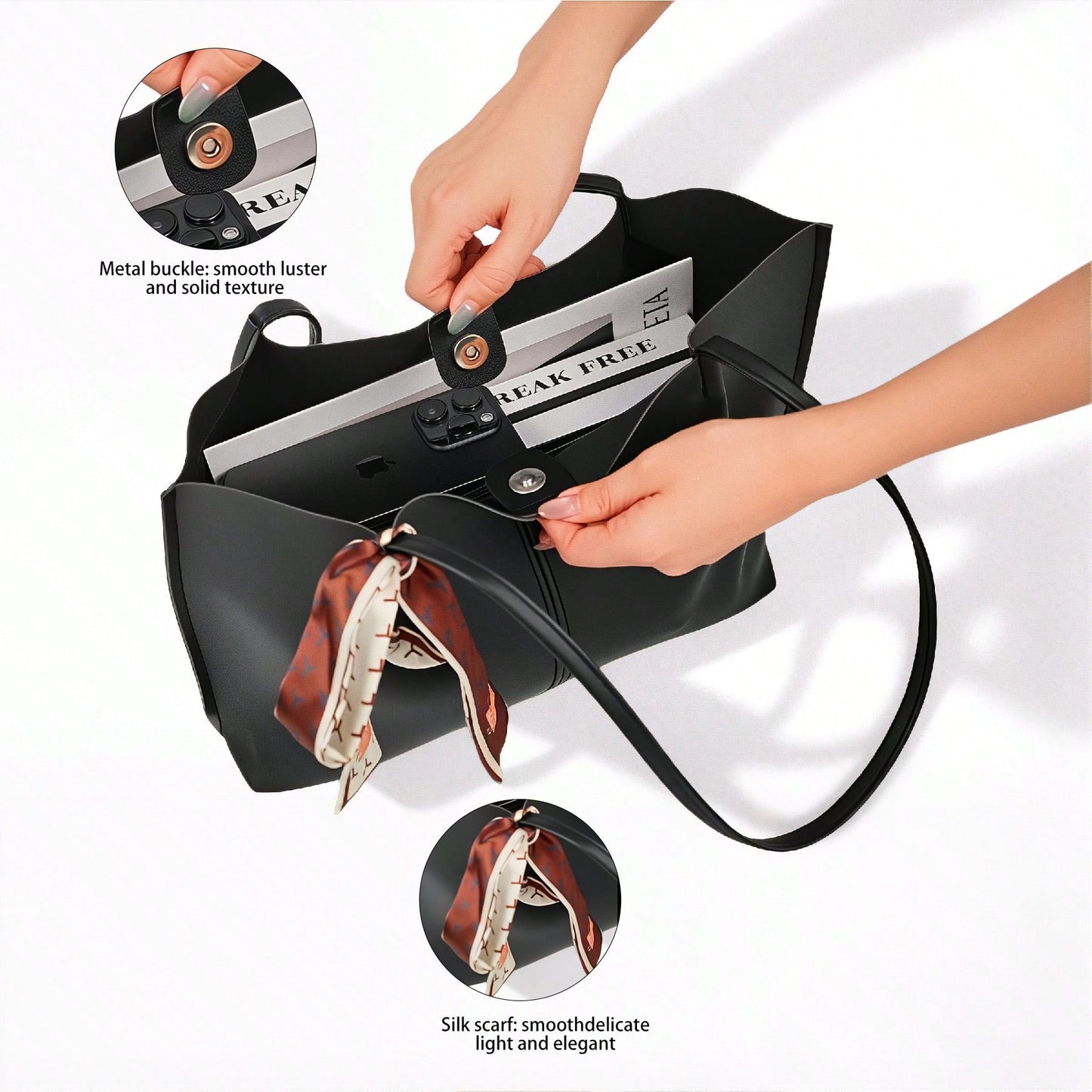 2-for-1 Elegant Leather Tote Bag – Large, Lightweight Shoulder Bag for Women