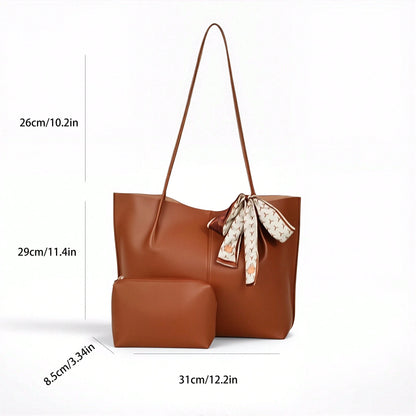 2-for-1 Elegant Leather Tote Bag – Large, Lightweight Shoulder Bag for Women