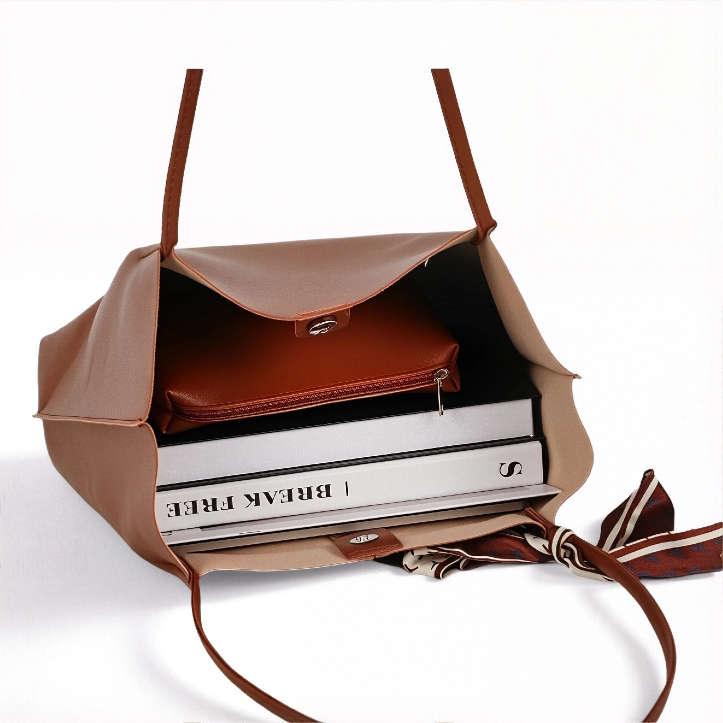 2-for-1 Elegant Leather Tote Bag – Large, Lightweight Shoulder Bag for Women