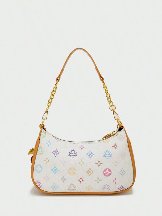 Trendy Printed Waterproof PU Shoulder Bag. Classic French-Style Underarm Design