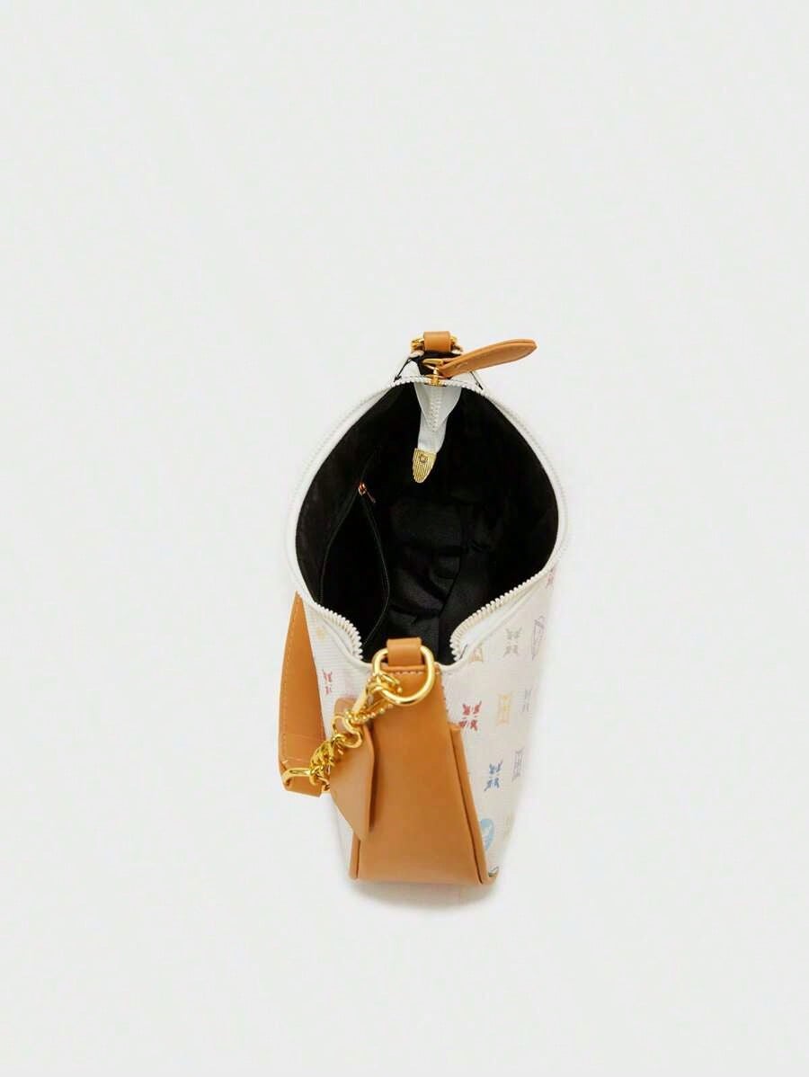 Trendy Printed Waterproof PU Shoulder Bag. Classic French-Style Underarm Design