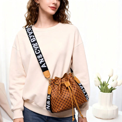 Chic Large-Capacity Women’s Bucket Bag with Unique Print & Drawstring Design