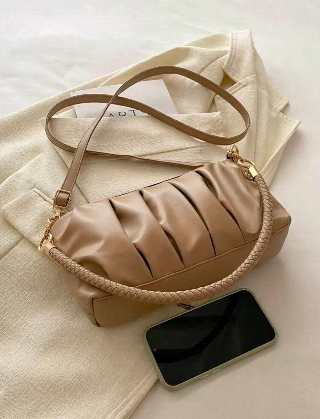 Chic Pleated PU Leather Shoulder & Crossbody Bag for Women