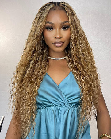 Raw Human Hair No Weft Hair Color 27 Blonde Deep Wave For Braiding -12A, Micro Braiding, Boho Braids Bohemian Knotless