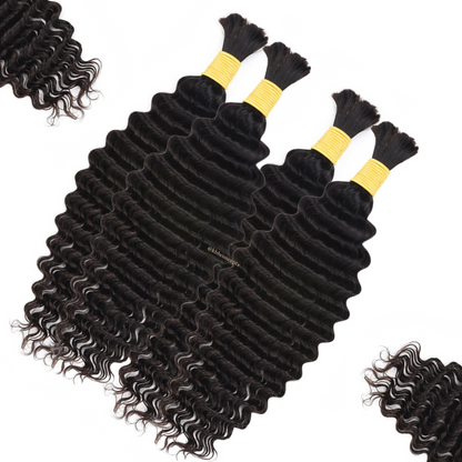 Deep Curly Water Wave Hair Bulk No Weft Unprocessed Best For Hair Braiding -12A, Micro Braiding, Boho Braids