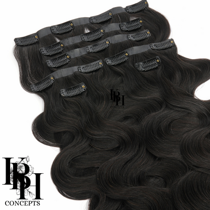PU Seamless Clip-Ins High Volume Remy Hair Extensions Virgin Human Hair Body Wave for Women Invisible Skin Weft 18Clips Natural Black
