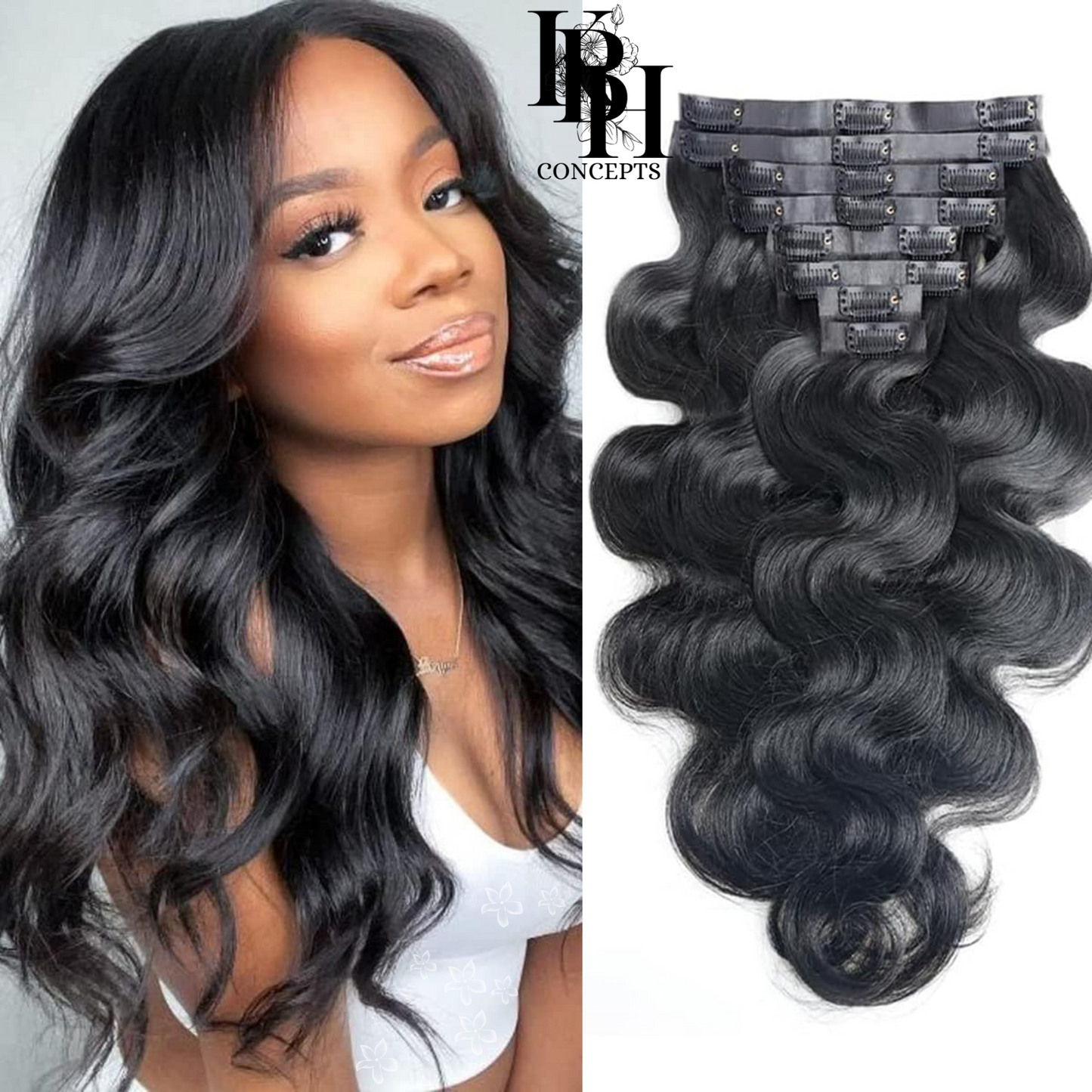 PU Seamless Clip-Ins High Volume Remy Hair Extensions Virgin Human Hair Body Wave for Women Invisible Skin Weft 18Clips Natural Black