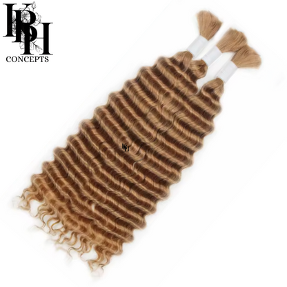 STANDARD Honey Blonde Color 27 Deep Wave No Weft Human Hair 2 Bundles For Braiding Raw Human Hair -12A, Micro Braiding, Boho Braids Bohemian Knotless
