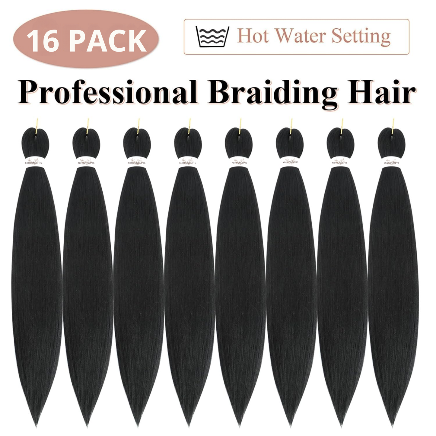 Braiding Hair Pre-Stretched Itch Free For Braiding Twist Hair For Crochet Braids Hot Water Setting Soft Yaki Texture(1B)     16 Pack