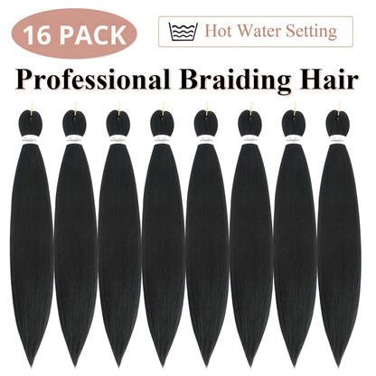 Braiding Hair Pre-Stretched Itch Free For Braiding Twist Hair For Crochet Braids Hot Water Setting Soft Yaki Texture(1B)     16 Pack