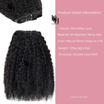 Afro Kinky 10A Curly Clip-Ins Human Hair Extensions For 4B & 4C Texture Natural Hair For Black Women Brazilian Remy Hair With 18Clips