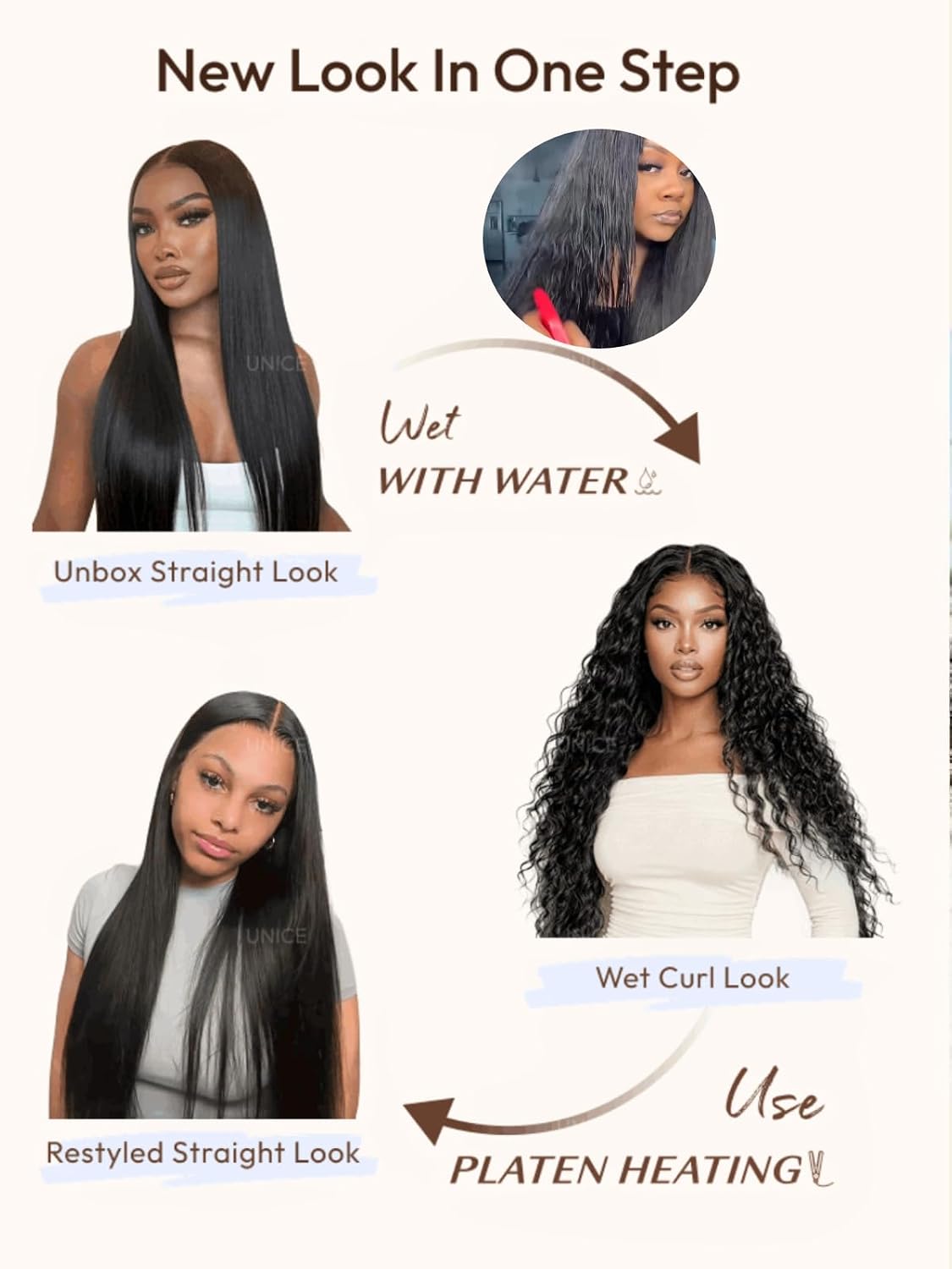 2-in-1 Straight & Water Wave Human Hair Wig – 13x4 Glueless Lace Front with Adjustable Drawstring, Pre-Plucked Hairline, Pre-Cut Lace & Bleached Knots, 20"