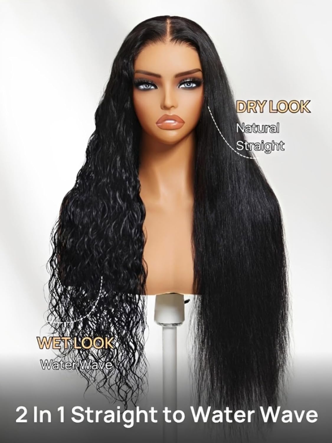 2-in-1 Straight & Water Wave Human Hair Wig – 13x4 Glueless Lace Front with Adjustable Drawstring, Pre-Plucked Hairline, Pre-Cut Lace & Bleached Knots, 20"