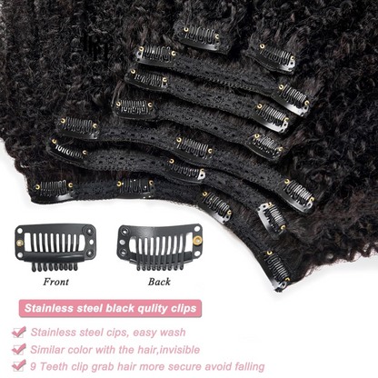Afro Kinky 10A Curly Clip-Ins Human Hair Extensions For 4B & 4C Texture Natural Hair For Black Women Brazilian Remy Hair With 18Clips