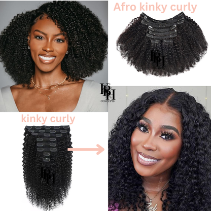 Kinky Curly Clip-Ins Human Hair For 3C & 4A Texture Hair Extensions Full Head for Black Women with 20Clips Natural Black