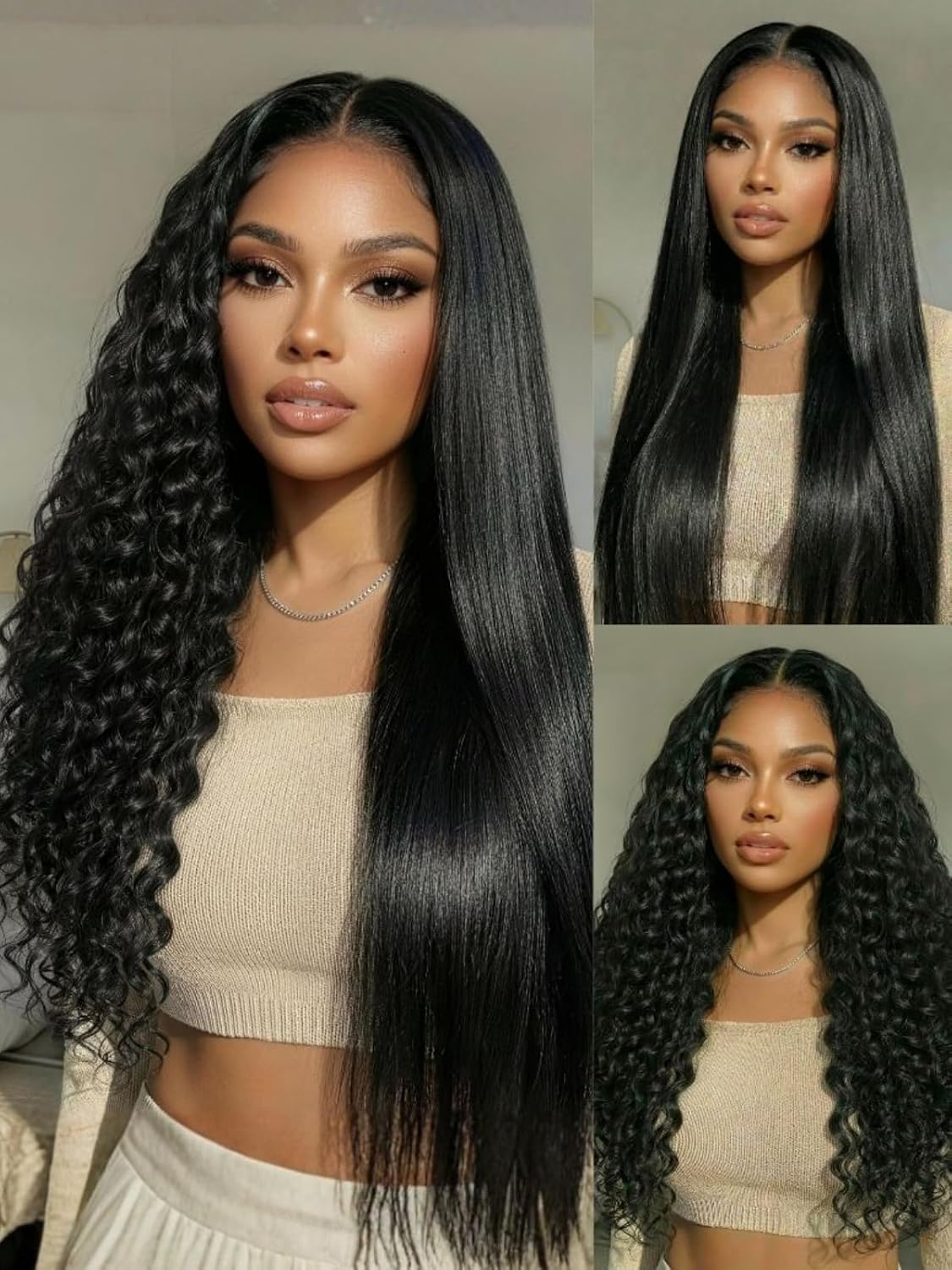 2-in-1 Straight & Water Wave Human Hair Wig – 13x4 Glueless Lace Front with Adjustable Drawstring, Pre-Plucked Hairline, Pre-Cut Lace & Bleached Knots, 20"