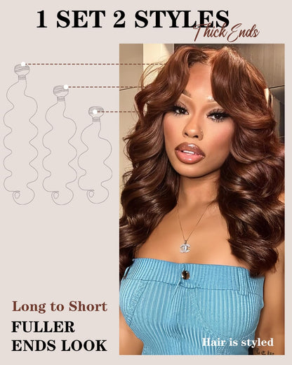 Brazilian Body Wave Hair Bundles with Lace Closure. 10A Light Brown Virgin Hair with Natural Baby Hair. Includes 3 Bundles and a Matching Lace Closure for a Seamless, Full Look.