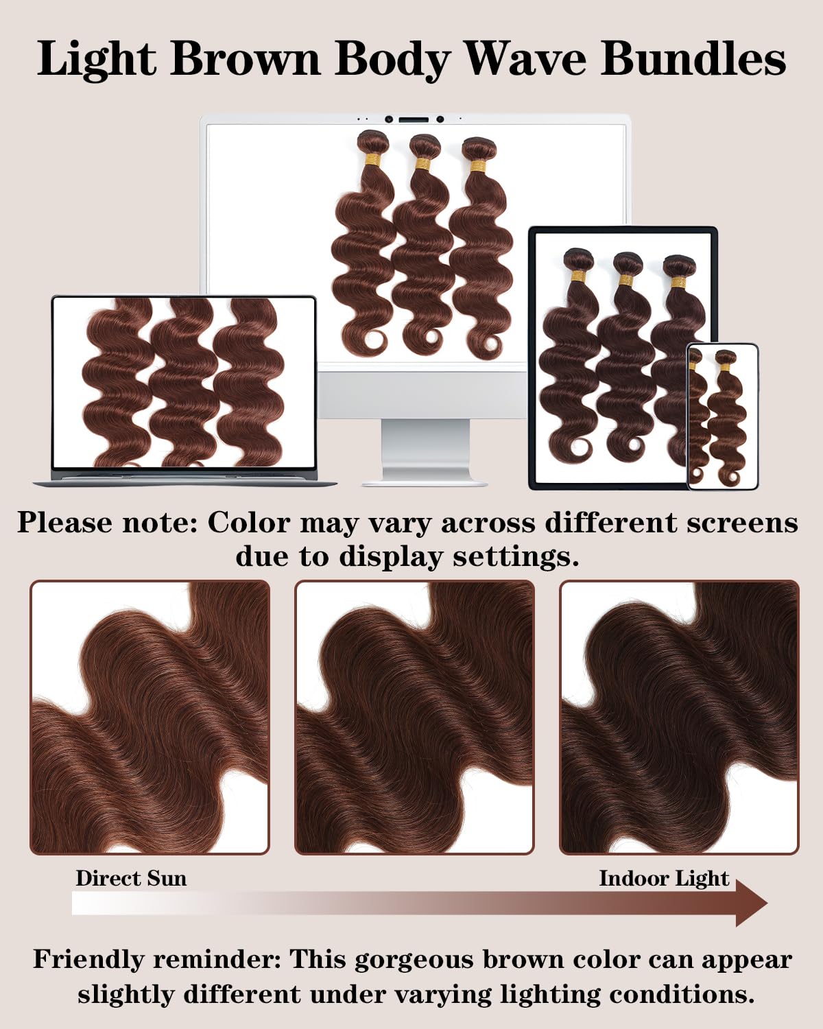 Brazilian Body Wave Hair Bundles with Lace Closure. 10A Light Brown Virgin Hair with Natural Baby Hair. Includes 3 Bundles and a Matching Lace Closure for a Seamless, Full Look.