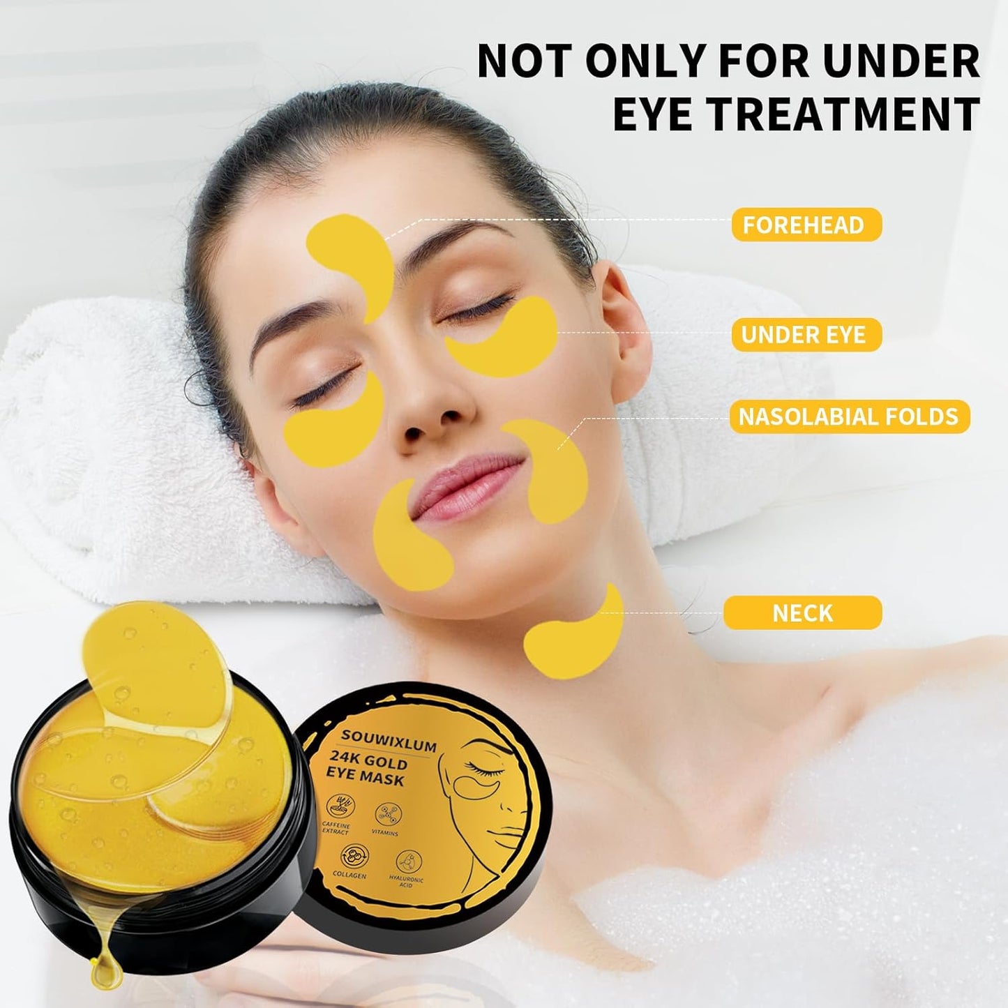 24K Gold Hydrogel Face Patches – 70PCS Multi-Use Eye & Face Masks for Dark Circles, Puffiness, Fine Lines & Wrinkles