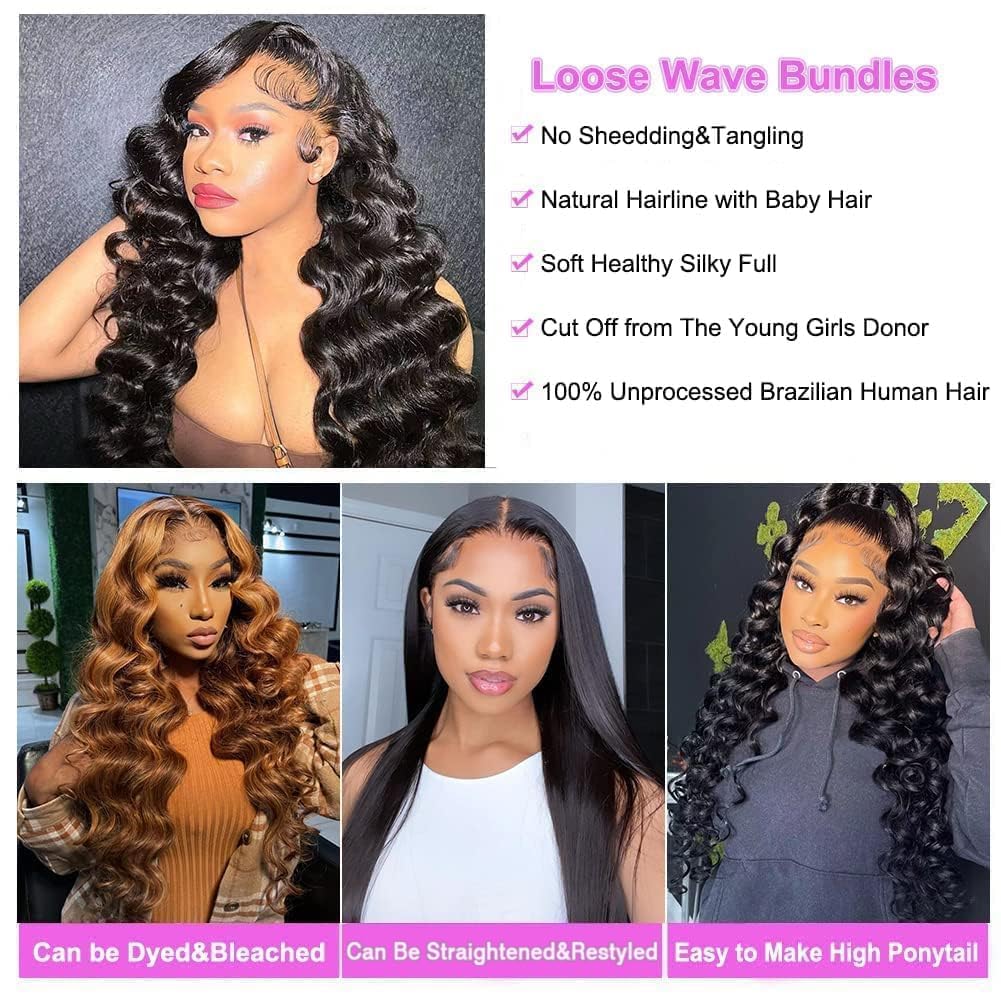 KBHconcepts 10-30 Inch Loose Wave Luxury Virgin Hair Bundles # 1B Natural Black