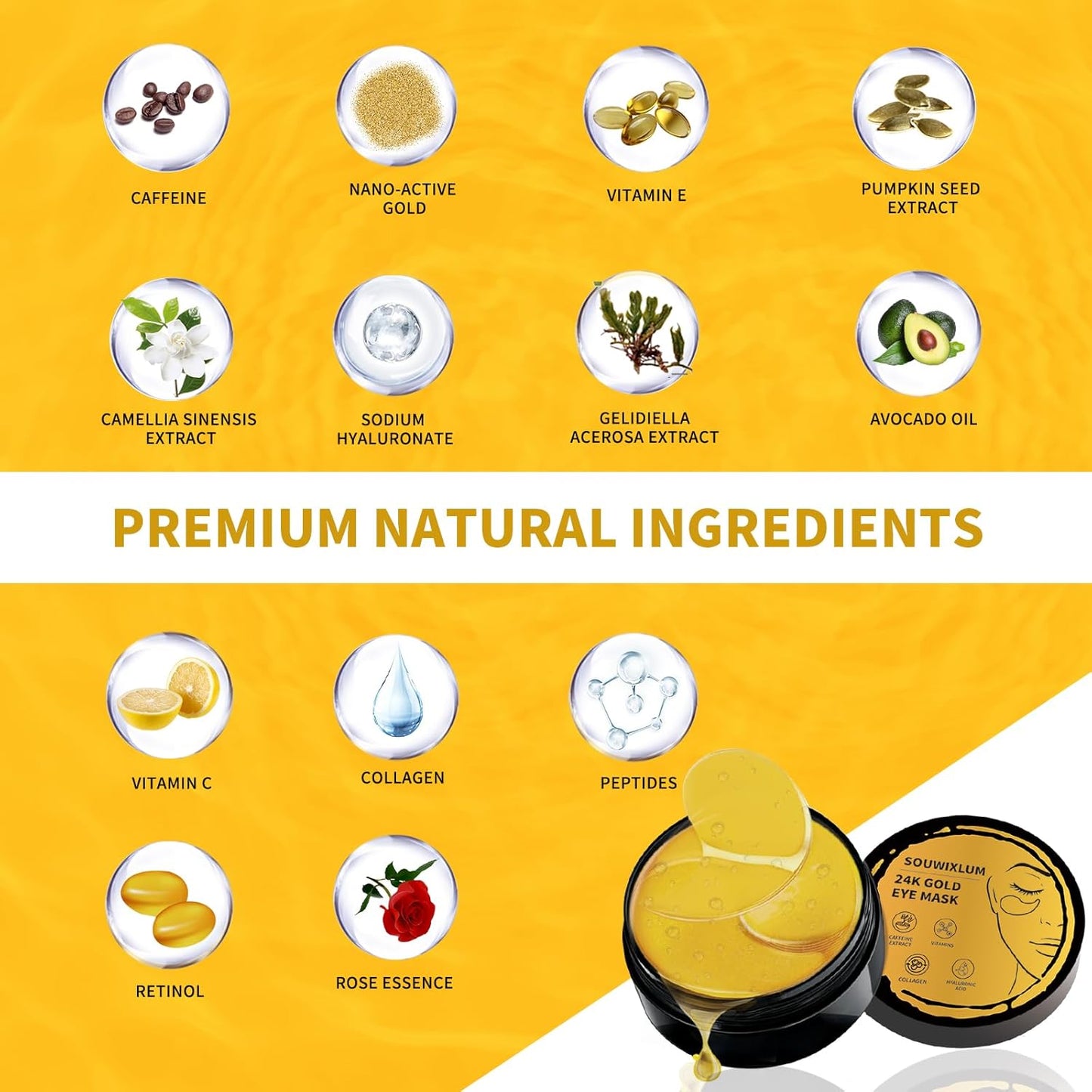 24K Gold Hydrogel Face Patches – 70PCS Multi-Use Eye & Face Masks for Dark Circles, Puffiness, Fine Lines & Wrinkles