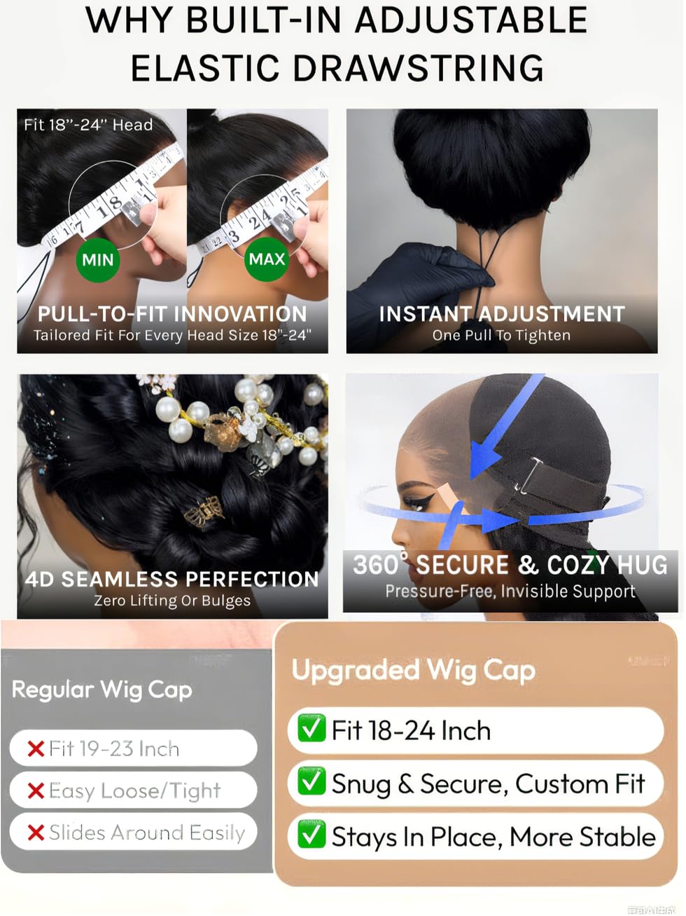 Yaki Straight 13x4 Lace Front Human Hair Wig with Drawstring. Glueless Frontal, Pre-Plucked & Pre-Cut Bleached Knots Chestnut Brown Ombre Color 150% Density