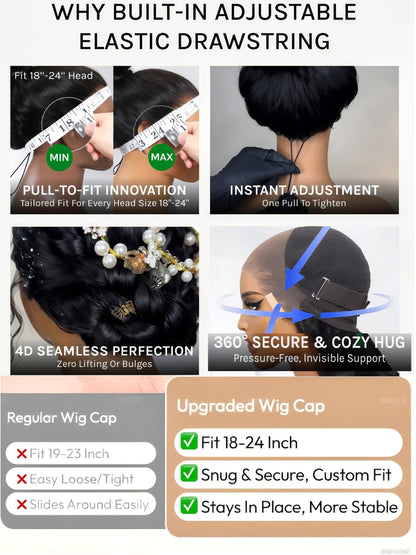 Yaki Straight 13x4 Lace Front Human Hair Wig with Drawstring. Glueless Frontal, Pre-Plucked & Pre-Cut Bleached Knots Chestnut Brown Ombre Color 150% Density