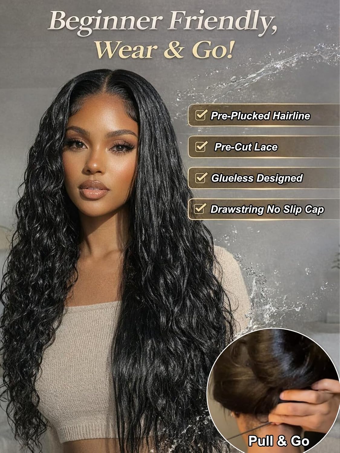 2-in-1 Straight & Water Wave Human Hair Wig – 13x4 Glueless Lace Front with Adjustable Drawstring, Pre-Plucked Hairline, Pre-Cut Lace & Bleached Knots, 20"