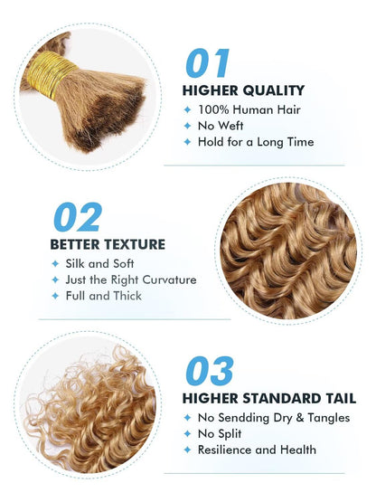 STANDARD Honey Blonde Color 27 Deep Wave No Weft Human Hair 2 Bundles For Braiding Raw Human Hair -12A, Micro Braiding, Boho Braids Bohemian Knotless