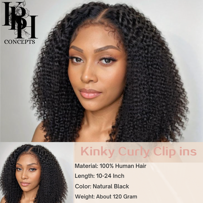 Kinky Curly Clip-Ins Human Hair For 3C & 4A Texture Hair Extensions Full Head for Black Women with 20Clips Natural Black