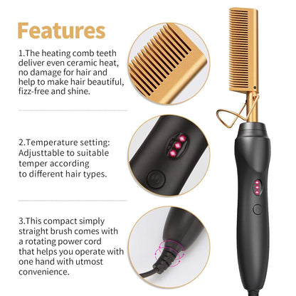 Hot Comb Hair Straightener Pressing Combs - Ceramic Electric Straightening Comb for Natural Black Beard Wigs Holiday Gift