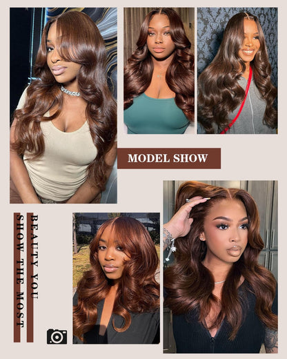 Brazilian Body Wave Hair Bundles with Lace Closure. 10A Light Brown Virgin Hair with Natural Baby Hair. Includes 3 Bundles and a Matching Lace Closure for a Seamless, Full Look.