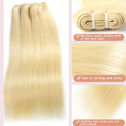 Raw Brazilian Blonde Straight Hair Bundles Double Weft 100g #613 Colored Virgin Hair-12A