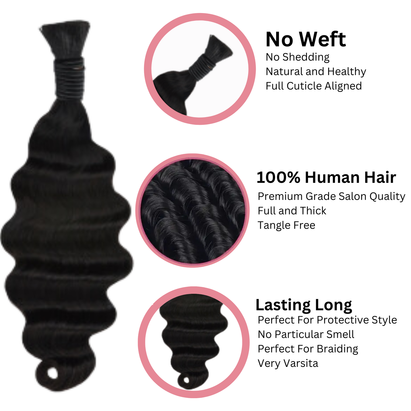 Hair Bulk Loose Wave No Weft Unprocessed Hair Bulk Best For Hair Braiding-12A, Micro Braiding, Boho Braids